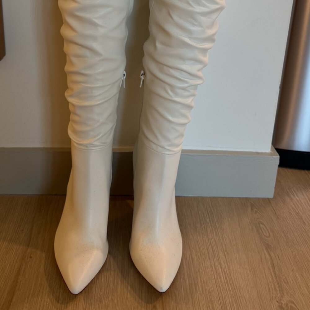 INC Womens Iyonna White Smooth, Faux Leather Slouchy Over-The-Knee Boots, Size 7